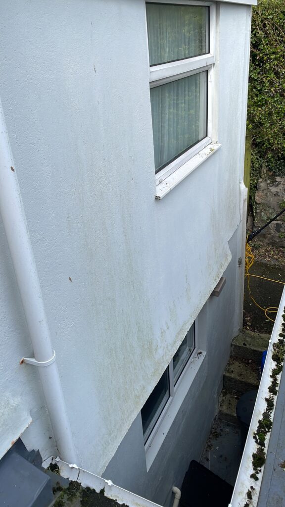 Soft washing around the back of of a property (before)